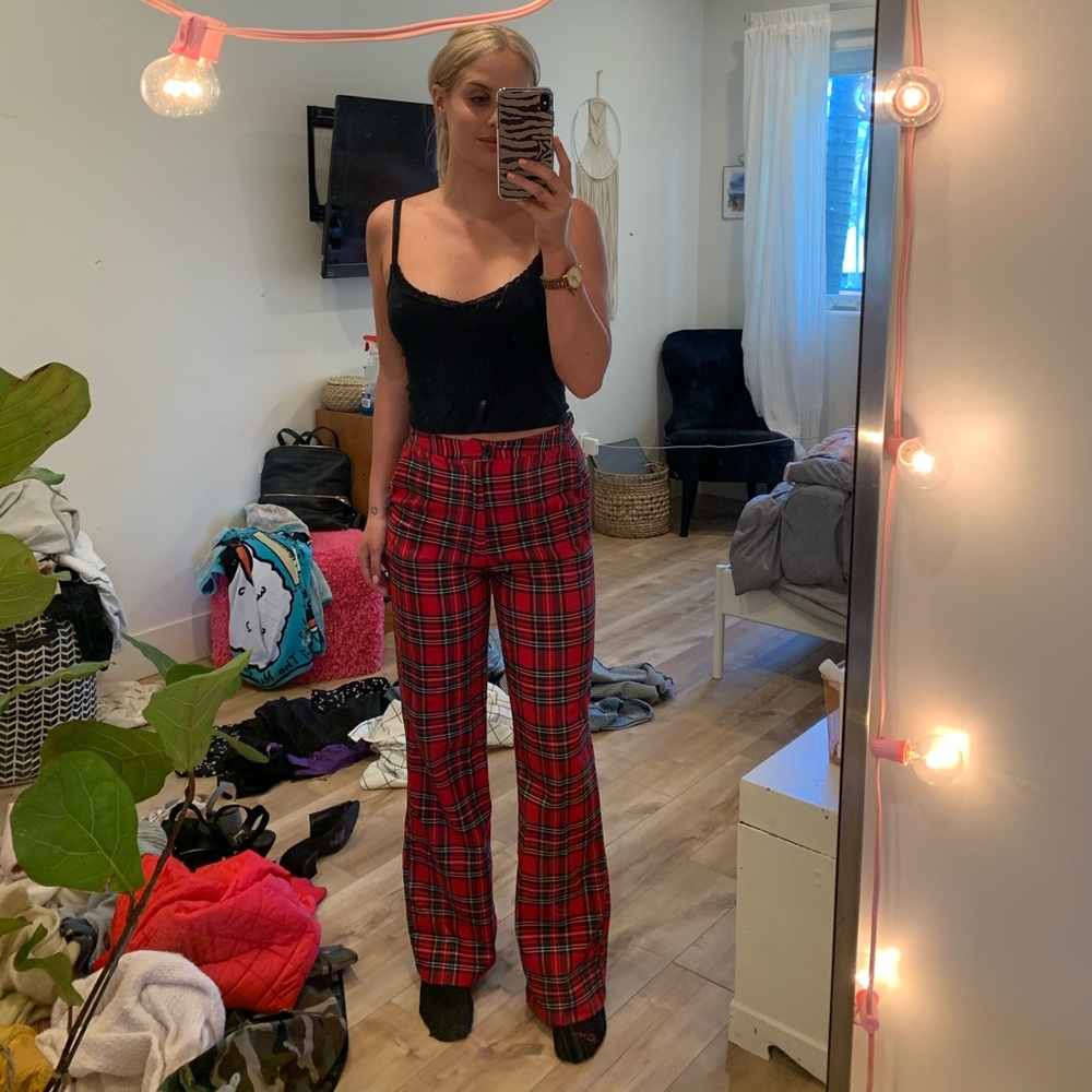Red and white checkered pants